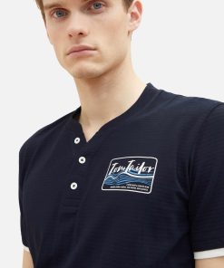 Tom Tailor T-Shirt Kurzarmshirt Henley gestreift