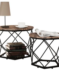 VCM 2er Set Holz Metall Beistelltisch Couchtisch Sofatisch Nachttisch  Helaro M