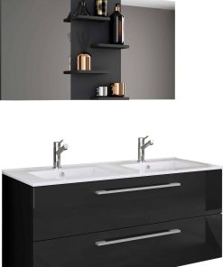 VCM 3-tlg. Doppel Waschplatz   2x Waschtisch   Badmöbel Set mit Unterschrank
