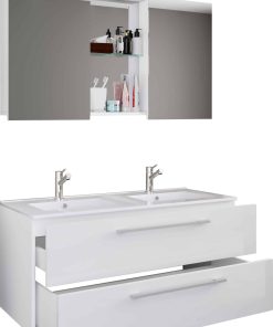VCM 3-tlg. Doppel Waschplatz   2x Waschtisch   Badmöbel Set mit Unterschrank