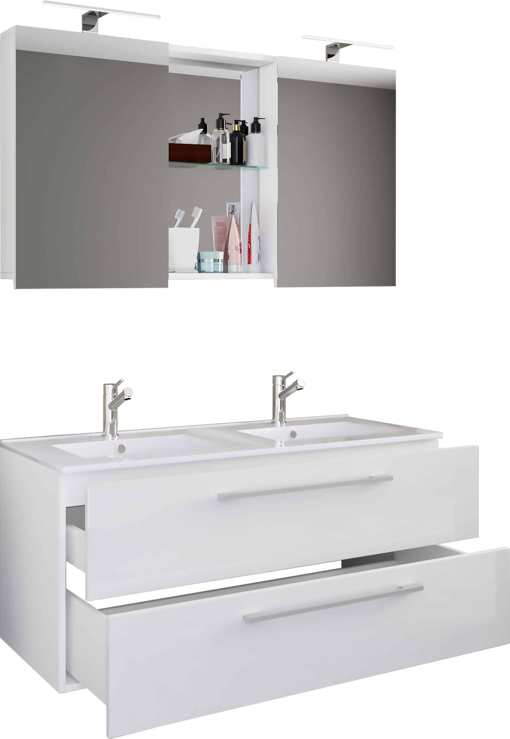 VCM 3-tlg. Doppel Waschplatz   2x Waschtisch   Badmöbel Set mit Unterschrank