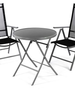 VCM 3-tlg. Gartenmöbelset   Gartengarnitur   Klapptisch   Stapelstühle   Schwarz   Garten-Set
