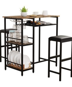 VCM 3 tlg. Set   Bartisch   Maße Tisch ca. H. 93 x B. 90 x T. 50 cm   Maße pro Barhocher ca. H. 65 x B. 30 x T. 25 cm   Bistrotisch Bockerhocker - Kolari