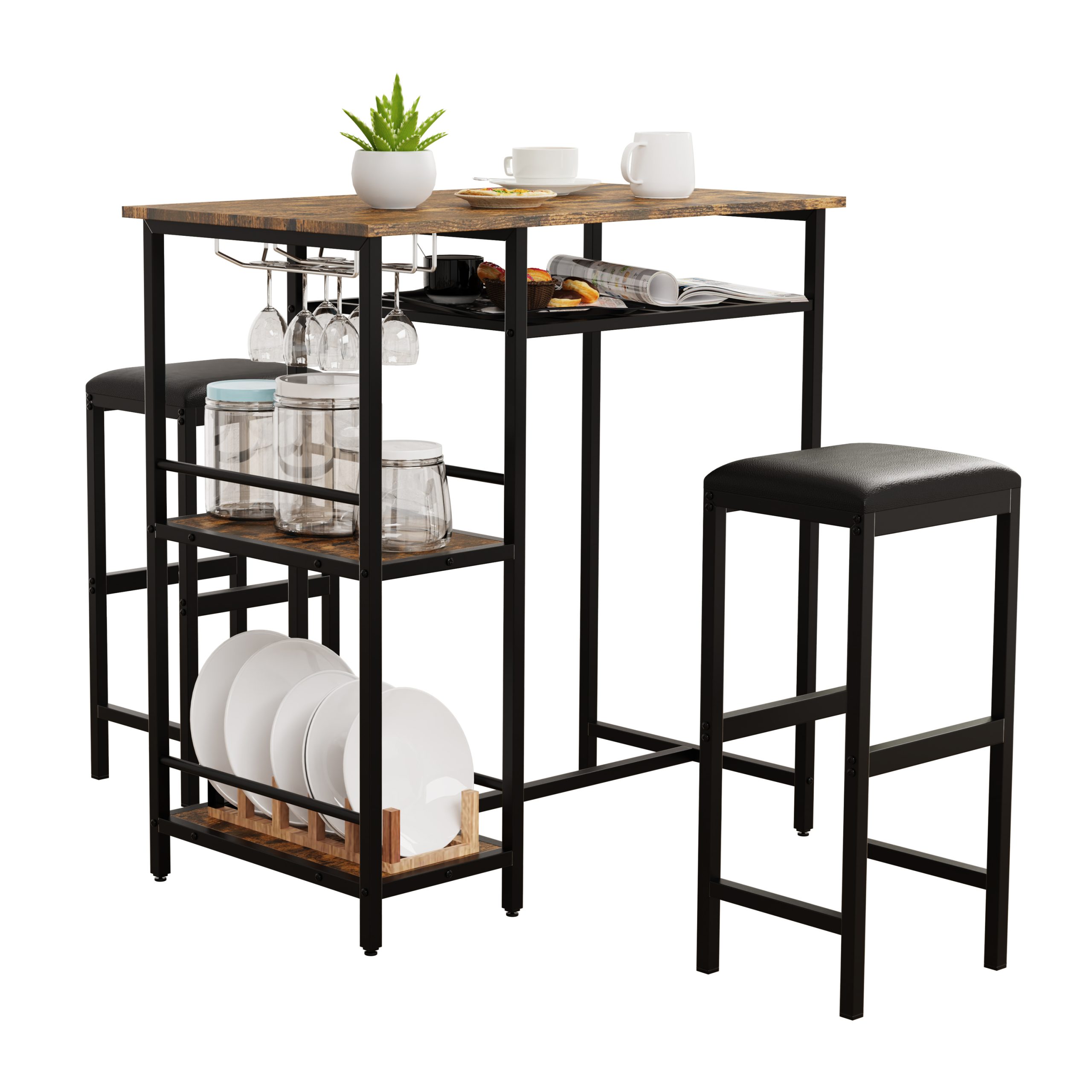 VCM 3 tlg. Set   Bartisch   Maße Tisch ca. H. 93 x B. 90 x T. 50 cm   Maße pro Barhocher ca. H. 65 x B. 30 x T. 25 cm   Bistrotisch Bockerhocker - Kolari