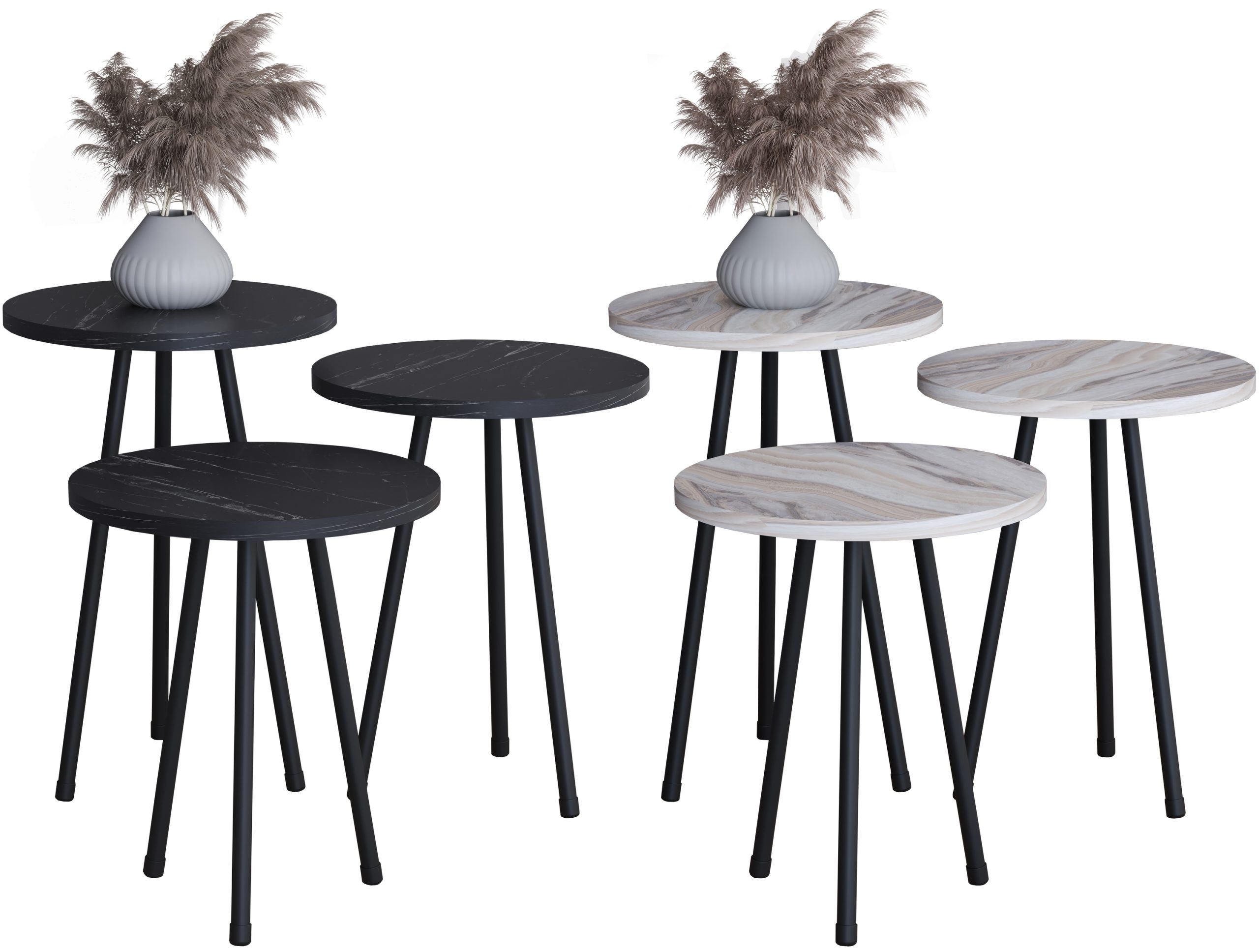 VCM 3-tlg. Set Beistelltisch   Tisch im schlichten Marmor Optik Design   Maße ca. H. 42/47/52 x B. 34 x T. 34 cm   Wohnzimmertisch - Mirola