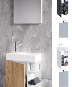 VCM 3-tlg Set   Waschplatz für Gäste WC   Gästebad Toilette   Waschtisch mit Spiegel   Badmöbel Badezimmer Set – Lumia