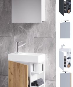 VCM 3-tlg Set   Waschplatz für Gäste WC   Gästebad Toilette   Waschtisch mit Spiegelschrank   Badmöbel Badezimmer Set – Lumia