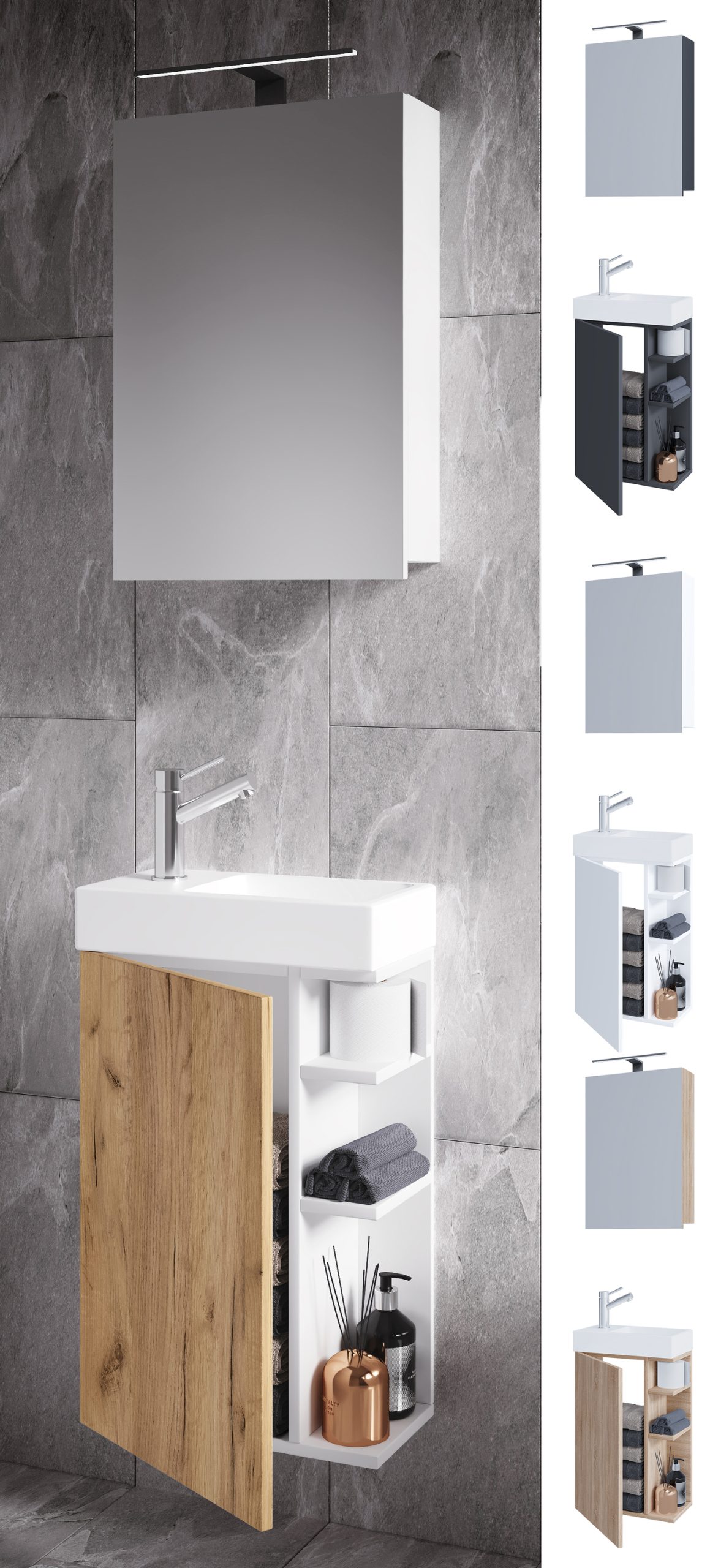 VCM 3-tlg Set   Waschplatz für Gäste WC   Gästebad Toilette   Waschtisch mit Spiegelschrank   Badmöbel Badezimmer Set – Lumia