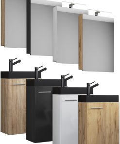 VCM 3-tlg Set   Waschplatz für Gäste WC   Gästebad Toilette   Waschtisch mit Spiegelschrank   Badmöbel Badezimmer Set – Slito SC-BL