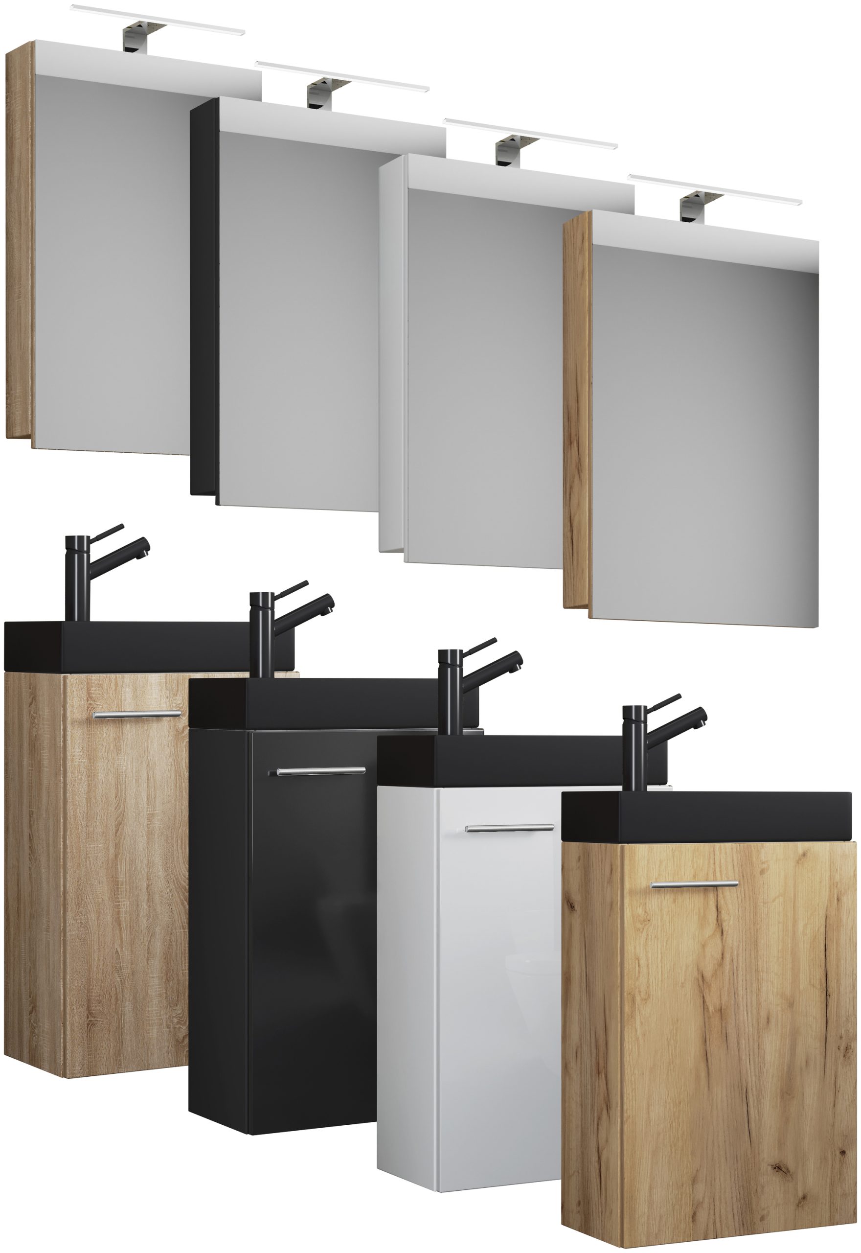 VCM 3-tlg Set   Waschplatz für Gäste WC   Gästebad Toilette   Waschtisch mit Spiegelschrank   Badmöbel Badezimmer Set – Slito SC-BL