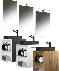 VCM 3-tlg Set   Waschplatz für Gäste WC   Gästebad   Waschtisch mit Spiegel   Badezimmer Set – Hausa SC-BL
