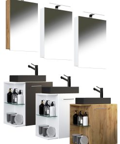 VCM 3-tlg Set   Waschplatz für Gäste WC   Gästebad   Waschtisch mit Spiegel   Badezimmer Set – Hausa SP-BL