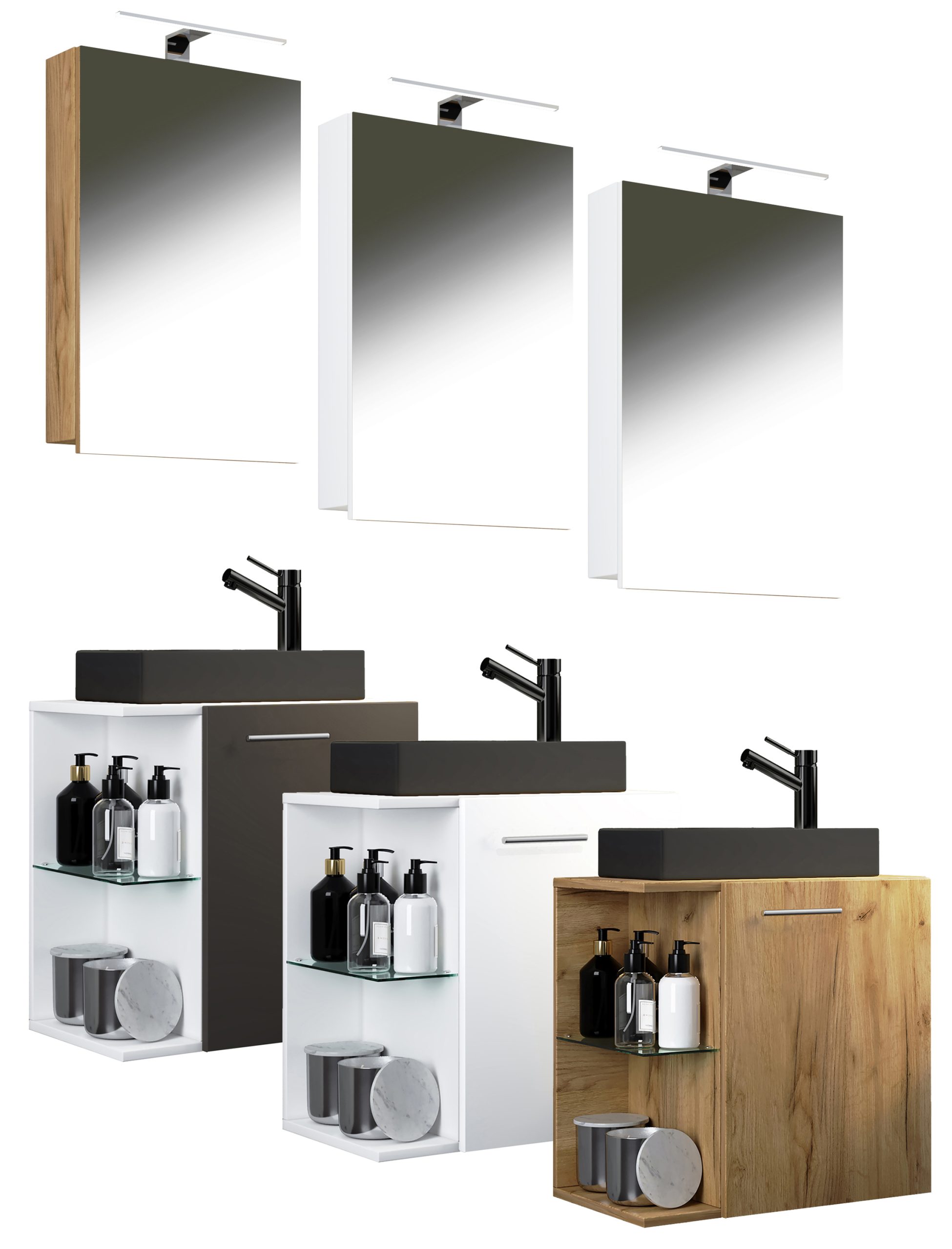 VCM 3-tlg Set   Waschplatz für Gäste WC   Gästebad   Waschtisch mit Spiegel   Badezimmer Set – Hausa SP-BL