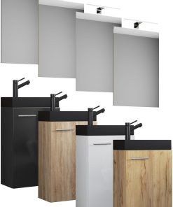 VCM 3-tlg Set   Waschplatz für Gäste WC   Gästebad   Waschtisch mit Spiegel   Badezimmer Set – Slito SP-BL