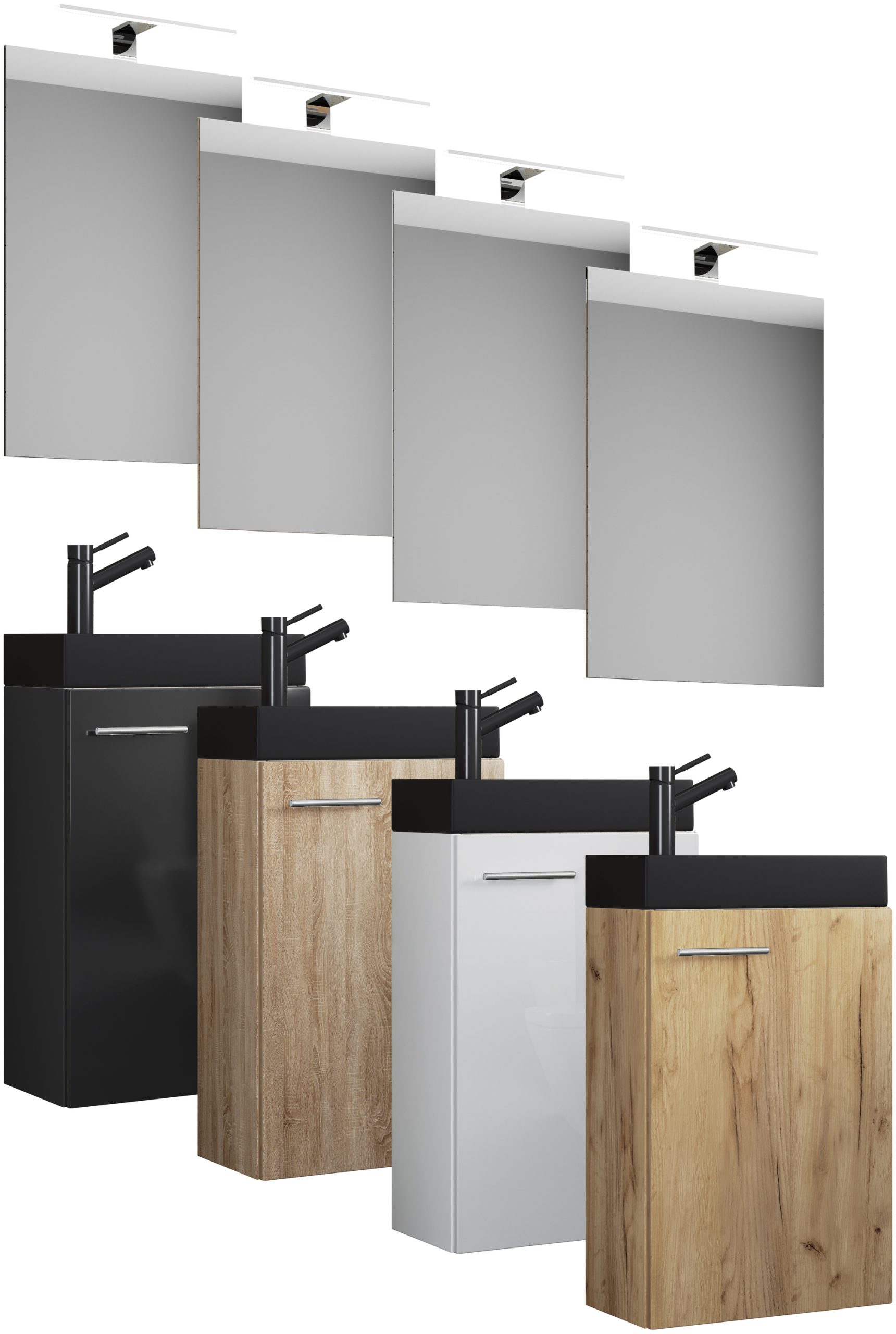 VCM 3-tlg Set   Waschplatz für Gäste WC   Gästebad   Waschtisch mit Spiegel   Badezimmer Set – Slito SP-BL