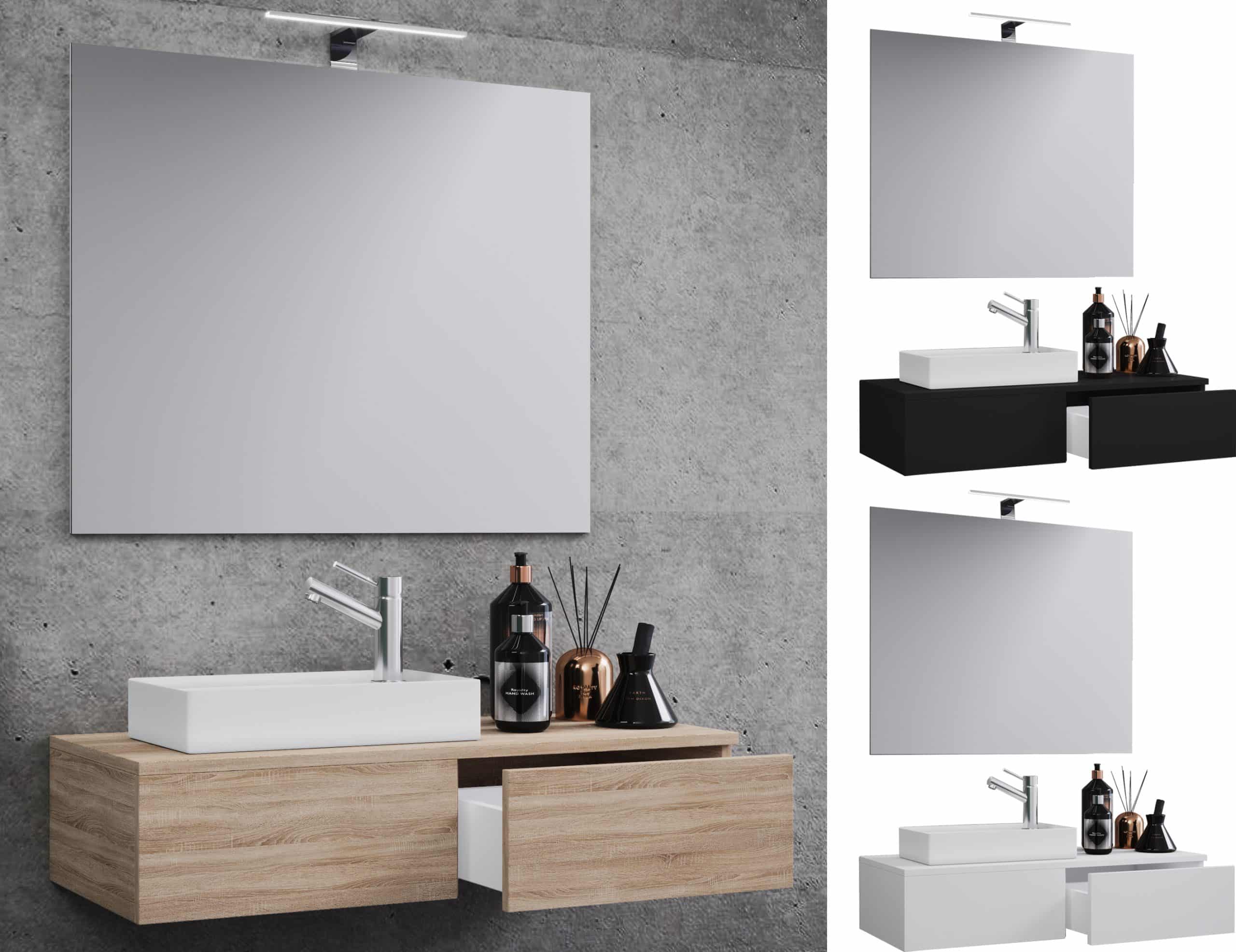 VCM 3-tlg Set   Waschplatz für Gäste WC   Gästebad mit Spiegel   Waschtisch Toilette   Badmöbel Badezimmer Set - Gudas SP