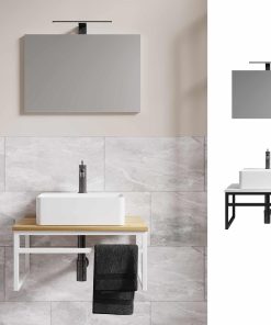 VCM 3-tlg. Waschplatz Waschtisch Badmöbel Set Waschbecken Holz Metall Industrial Style Bitila 60 V1