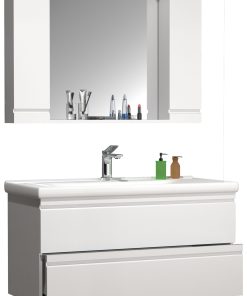 VCM 3-tlg. Waschplatz   Waschtisch Unterschrank 100 cm   Badmöbel Set mit Waschbecken   grifflose Schubladen   Spiegelschrank   Komplett Silora XL