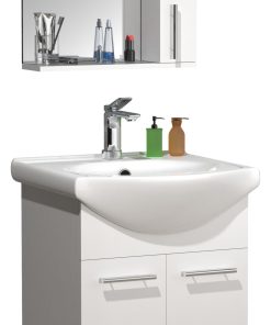 VCM 3-tlg. Waschplatz   Waschtisch Unterschrank 55 cm   Badmöbel Set mit Waschbecken und Spiegelschrank Drehtüren   Komplettset Lisalo M