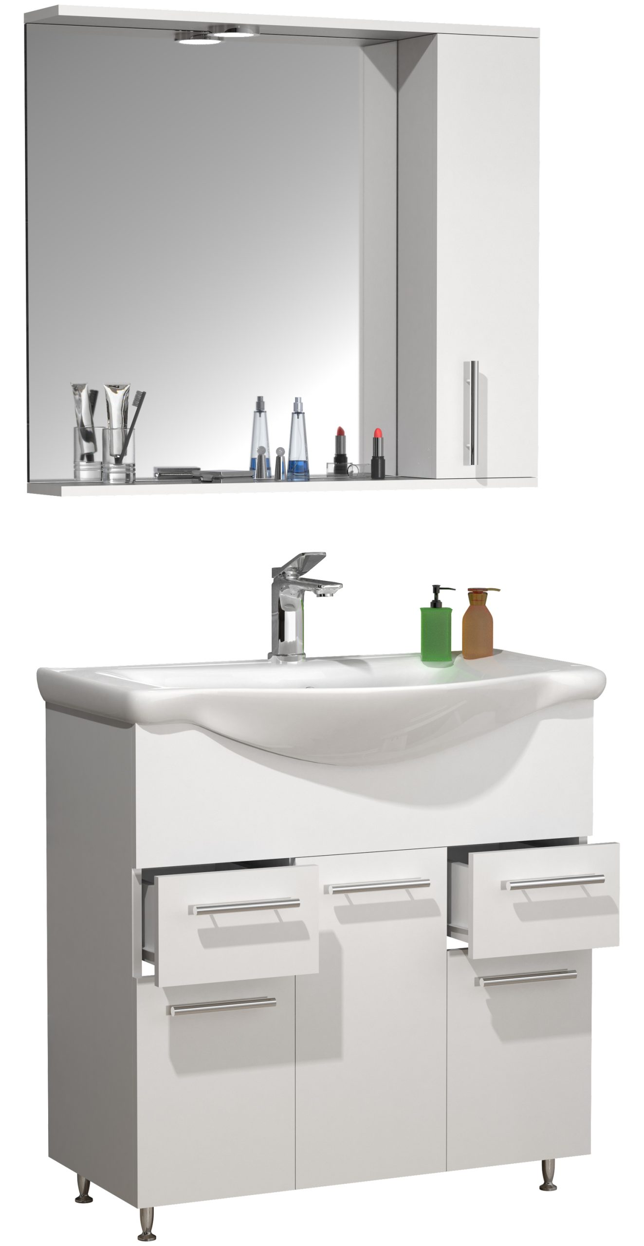 VCM 3-tlg. Waschplatz   Waschtisch Unterschrank 75 cm   Badmöbel Set mit Waschbecken   praktische Schubladen Drehtüren   Spiegelschrank   Komplettset Lisalo XL