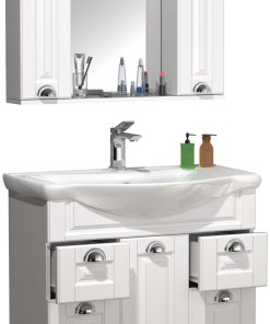VCM 3-tlg. Waschplatz   Waschtisch Unterschrank 75 cm   Badmöbel Set mit Waschbecken und Spiegelschrank   praktische Schubladen   Landhaus   Komplettset Casalo XL