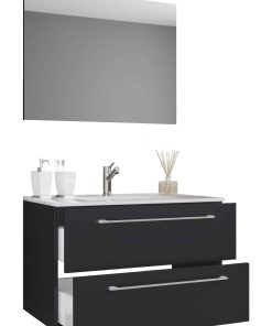 VCM 3-tlg. Waschplatz Waschtisch   Waschbecken Unterschrank Breite 60 cm   Badmöbel Set hängend mit zwei Schubladen Spiegel   Badinos