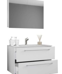 VCM 3-tlg. Waschplatz Waschtisch   Waschbecken Unterschrank Breite 60 cm   Badmöbel Set hängend mit zwei Schubladen Spiegelschrank   Badinos