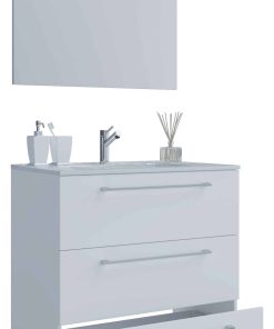 VCM 3-tlg. Waschplatz Waschtisch   Waschbecken Unterschrank Breite 60 cm   Badmöbel Set stehend mit drei Schubladen Spiegel   Badinos