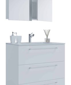 VCM 3-tlg. Waschplatz Waschtisch   Waschbecken Unterschrank Breite 60 cm   Badmöbel Set stehend mit drei Schubladen Spiegelschrank   Badinos