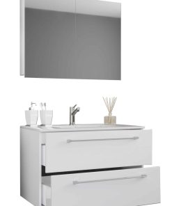 VCM 3-tlg. Waschplatz Waschtisch   Waschbecken Unterschrank Breite 80 cm   Badmöbel Set hängend mit zwei Schubladen Spiegelschrank   Badinos