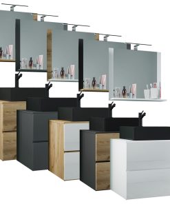 VCM 3-tlg. Waschplatz Waschtisch   schwarzes Waschbecken Unterschrank Breite 60 cm    Badmöbel Set mit Schubladen Spiegel   Lendas S BL