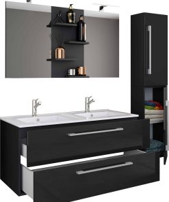 VCM 4-tlg. Doppel Waschplatz   2x Waschtisch   Badmöbel Set mit Unterschrank