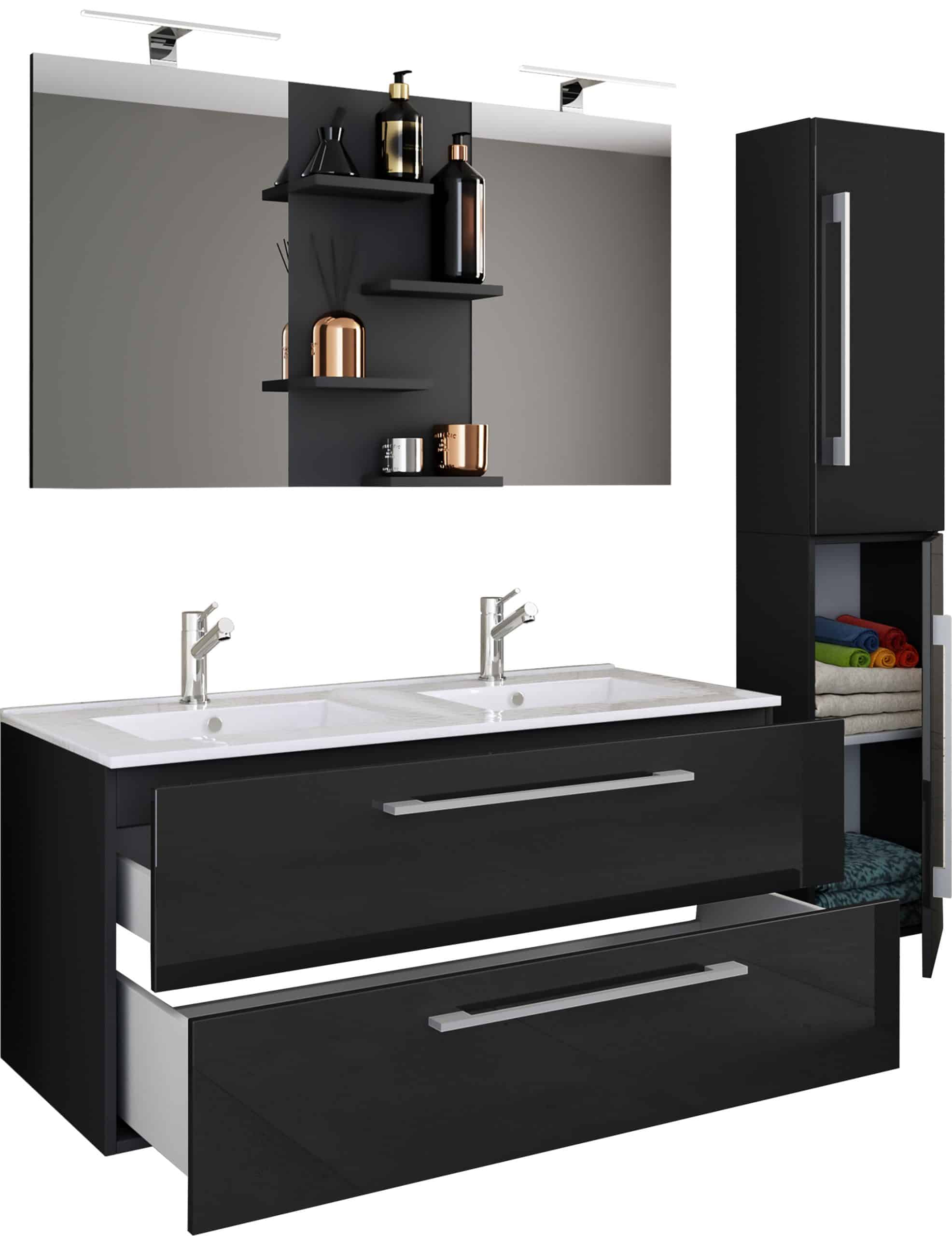 VCM 4-tlg. Doppel Waschplatz   2x Waschtisch   Badmöbel Set mit Unterschrank