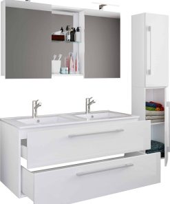 VCM 4-tlg. Doppel Waschplatz   2x Waschtisch   Badmöbel Set mit Unterschrank