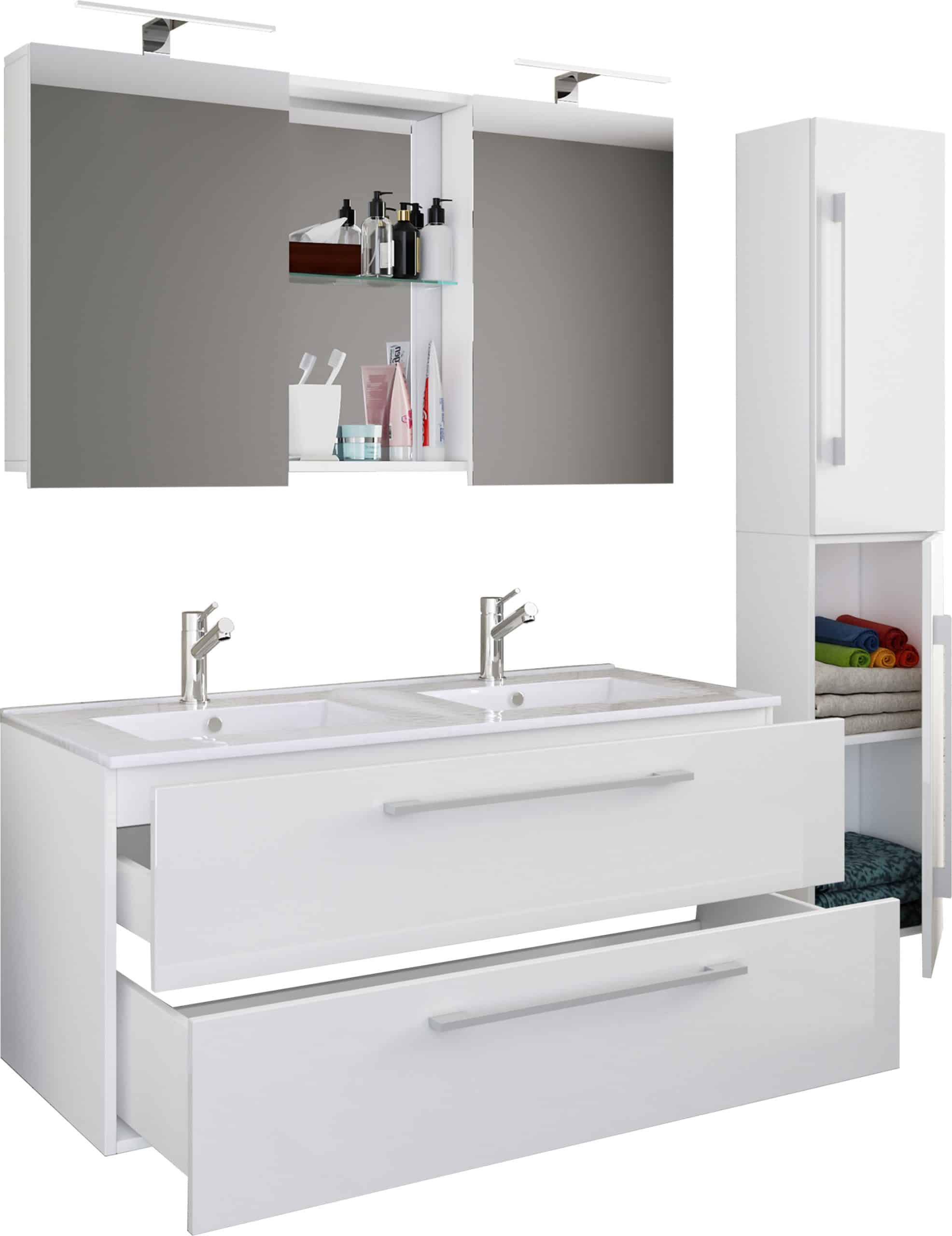 VCM 4-tlg. Doppel Waschplatz   2x Waschtisch   Badmöbel Set mit Unterschrank