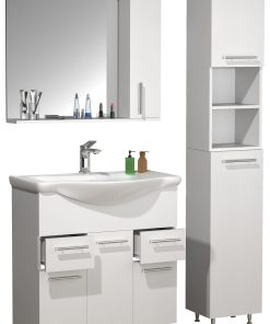 VCM 4-tlg. Waschplatz   Waschtisch Badmöbel Unterschrank 75 cm   Set mit Waschbecken Spiegelschrank Hochschrank   Schubladen und Drehtüren   Komplett Lisalo XL