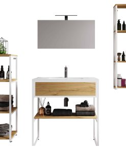 VCM 5-tlg. Waschplatz Waschtisch Badmöbel Set Waschbecken Bitila 80 V1