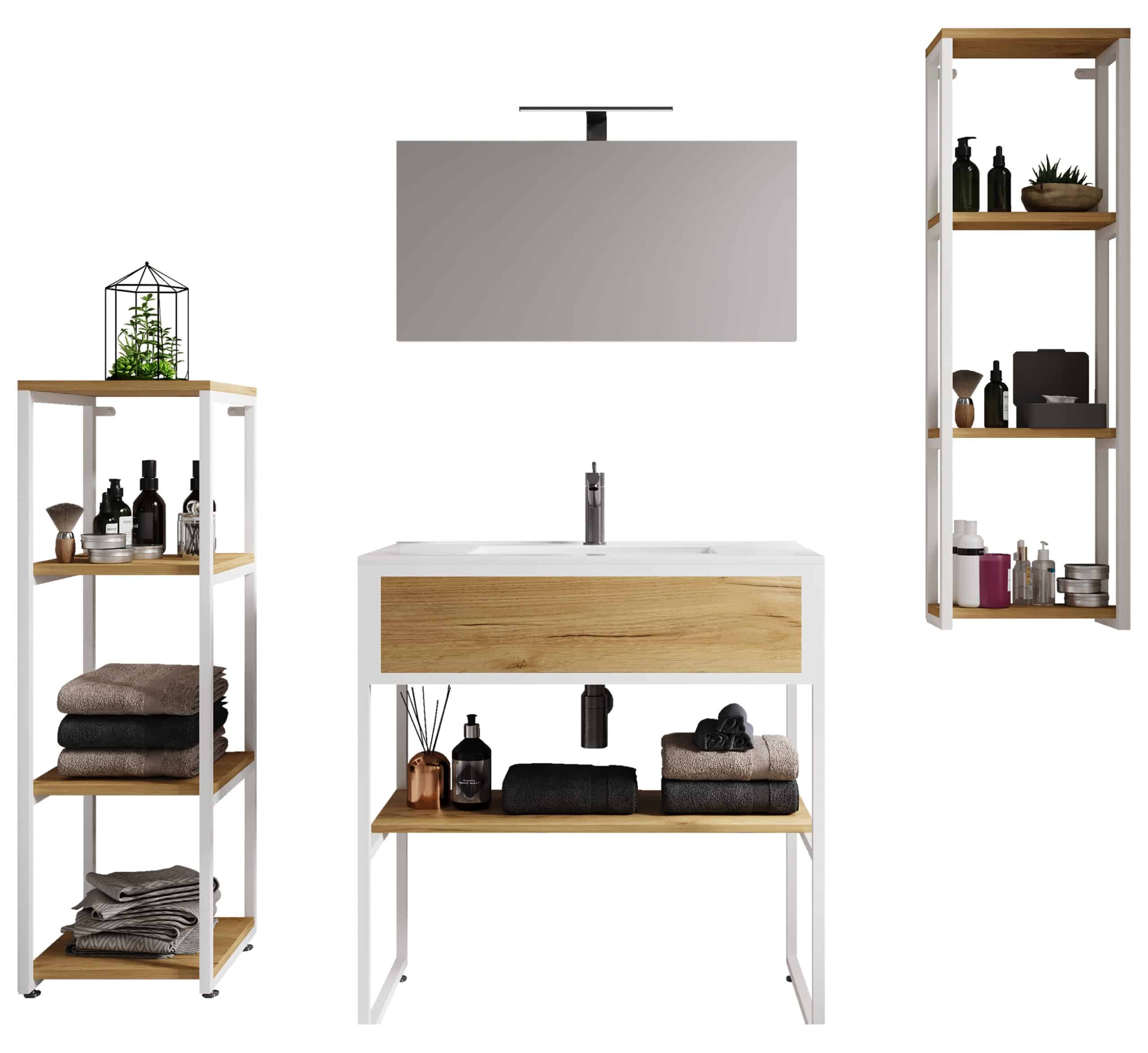 VCM 5-tlg. Waschplatz Waschtisch Badmöbel Set Waschbecken Bitila 80 V1