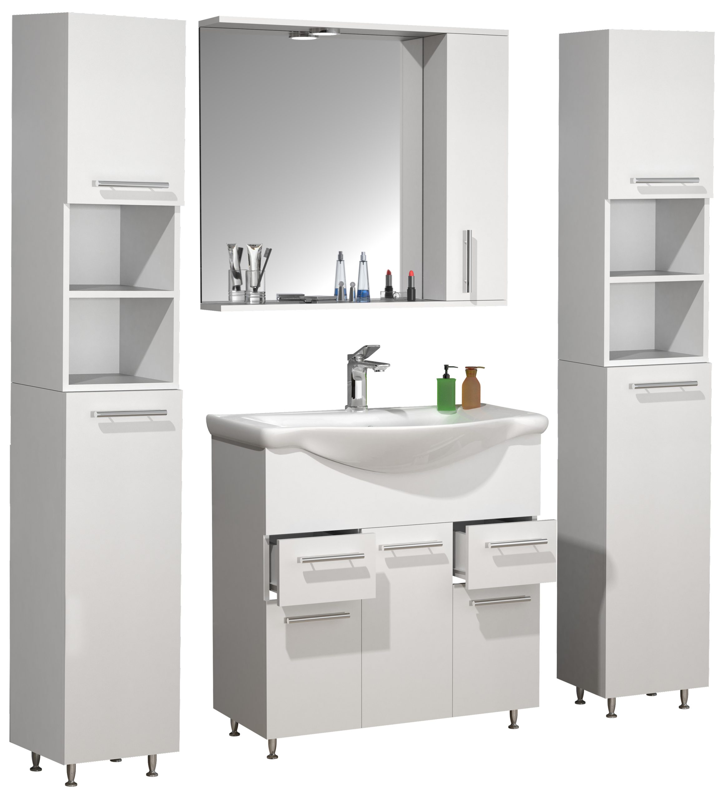 VCM 5-tlg. Waschplatz   Waschtisch Unterschrank 75 cm   Badmöbel Set mit Waschbecken