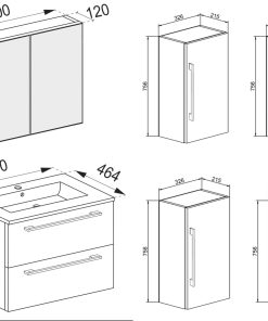 VCM 5-tlg. Waschplatz Waschtisch   Waschbecken Unterschrank Breite 60 cm   Badmöbel Set mit Schubladen Drehtüren Spiegelschrank   Badinos