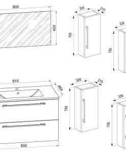 VCM 5-tlg. Waschplatz Waschtisch   Waschbecken Unterschrank Breite 80 cm   Badmöbel Set mit Schubladen Drehtüren Spiegel   Badinos