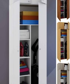 VCM Besenschrank   6 Fächer   Maße B. 70 x  H. 238 x T. 40 cm   Haushaltsschrank   Mehrzweckschrank   Aufsatz mit zwei Türen - Vandol