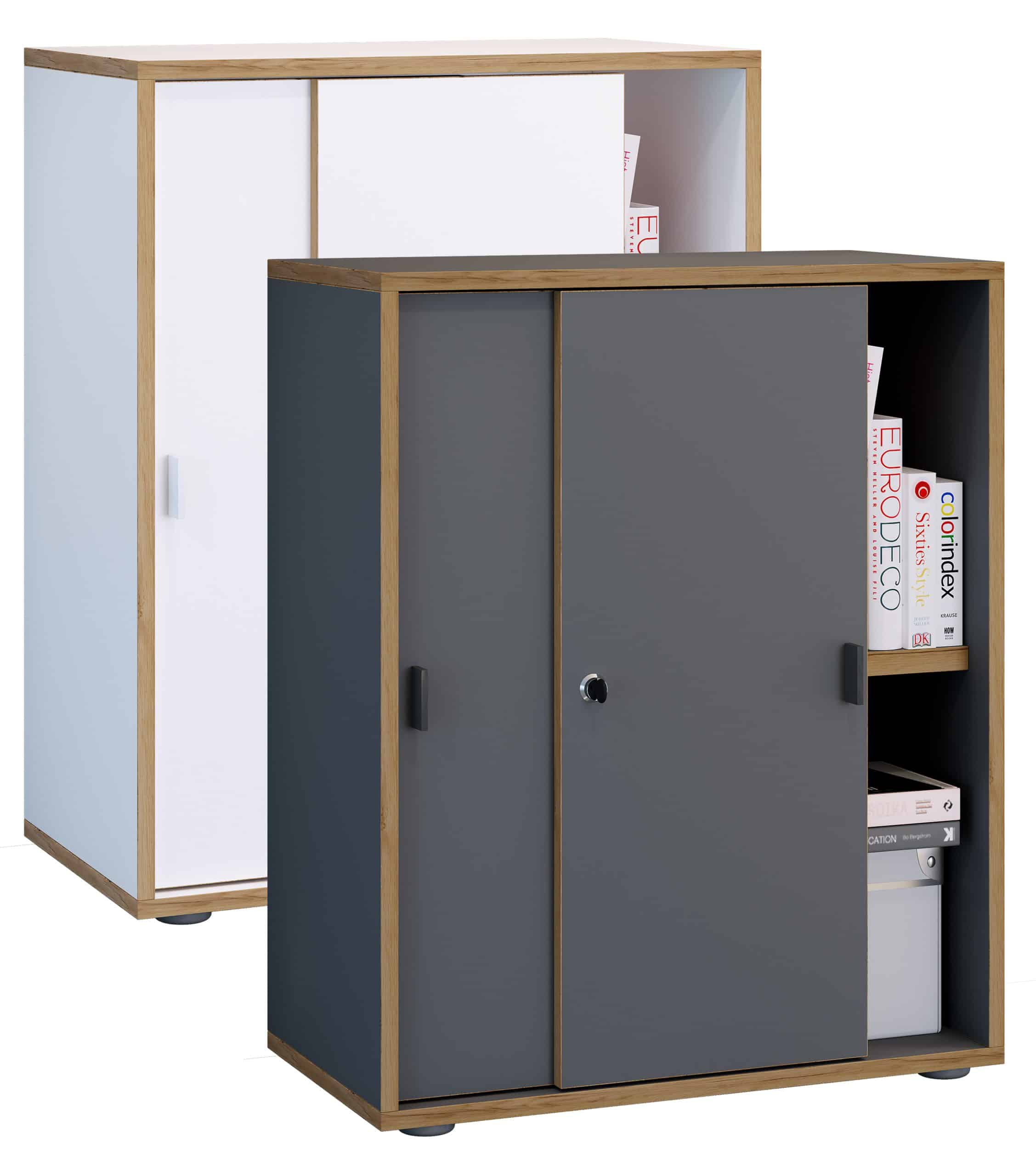 VCM Büroschrank mit 2 Fächern   moderner Aktenschrank mit Schiebetüren   Maße H. 74 x B. 60 x T. 37 cm – Salia 2-Fach