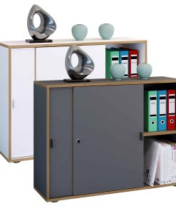 VCM Büroschrank mit 2 Fächern   moderner Aktenschrank mit Schiebetüren   Maße ca. H. 74 x B. 100 x T. 37 cm– Salia 2-Fach