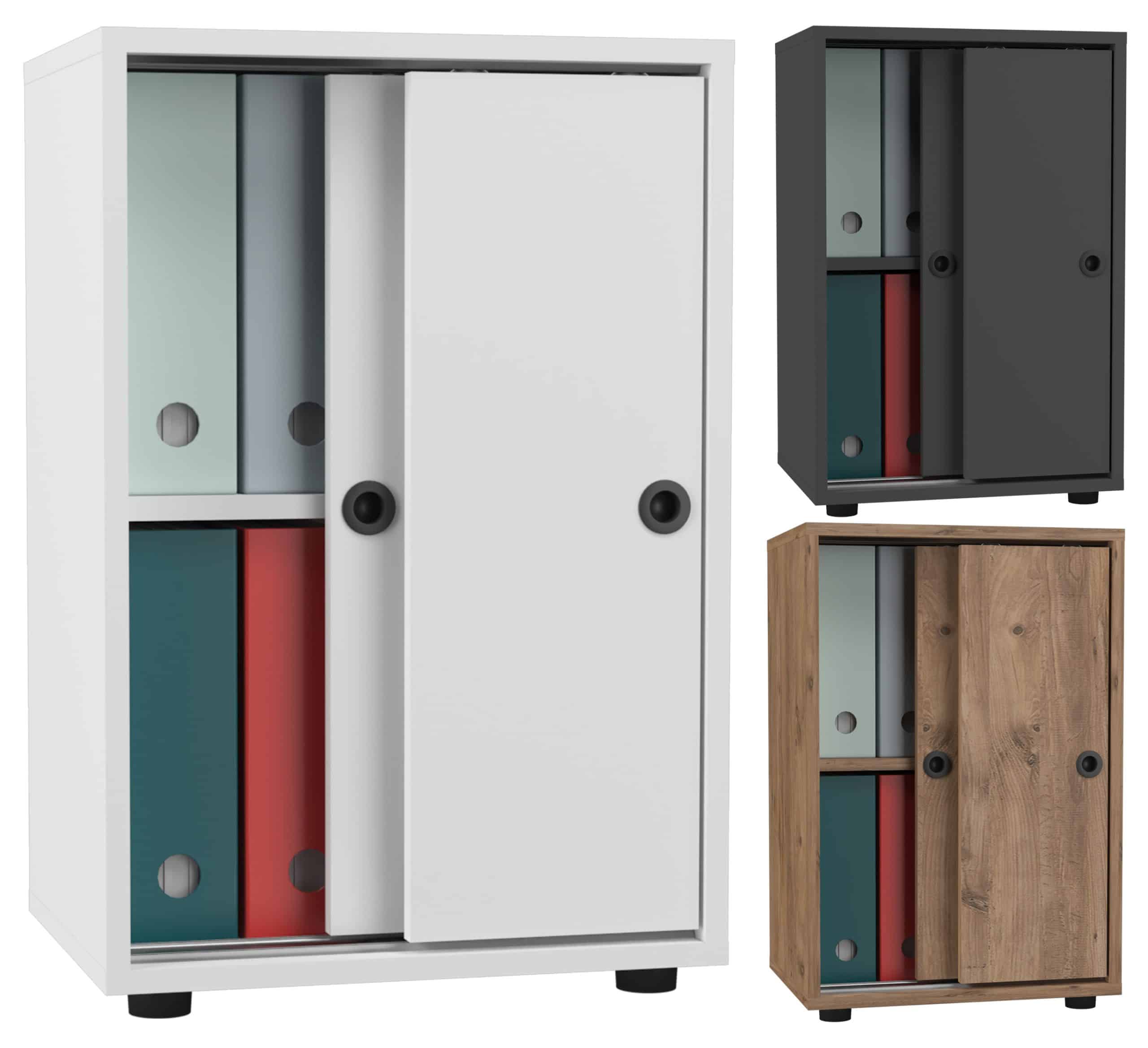 VCM Büroschrank mit 2 Fächern   moderner Aktenschrank mit Schiebetüren   Maße ca. H. 74 x B. 49 x T. 38 cm – Ulas 2-Fach