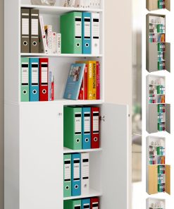 VCM Büroschrank mit 6 Fächern   Büroregal   moderner Aktenschrank mit Drehtüren   Maße ca. H. 220 x B. 70 x T. 40cm – Lona 6-Fach