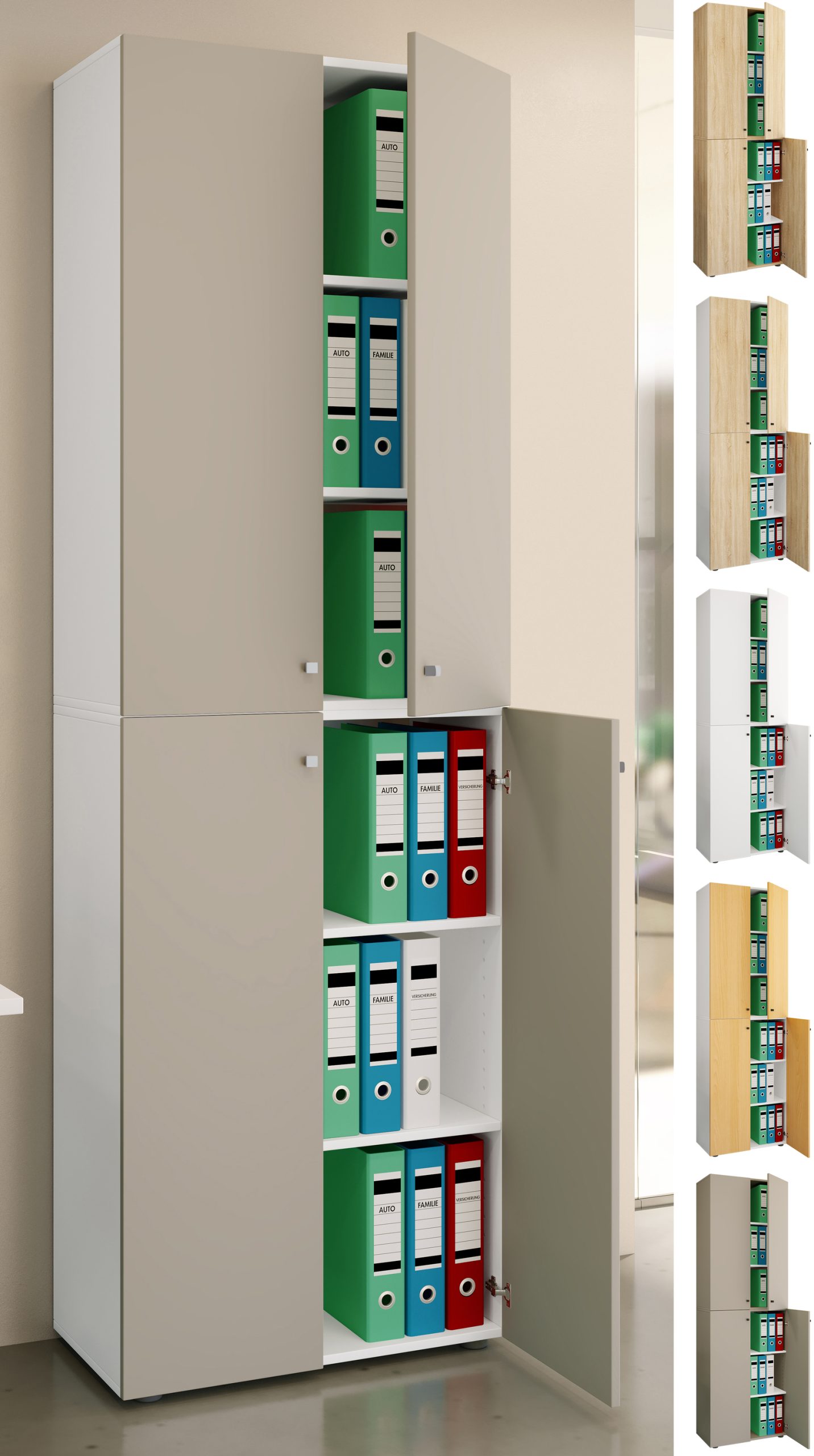 VCM Büroschrank mit 6 Fächern   moderner Aktenschrank mit Drehtüren   Maße ca. H. 220 x B. 70 x T. 40cm – Lona 6-Fach