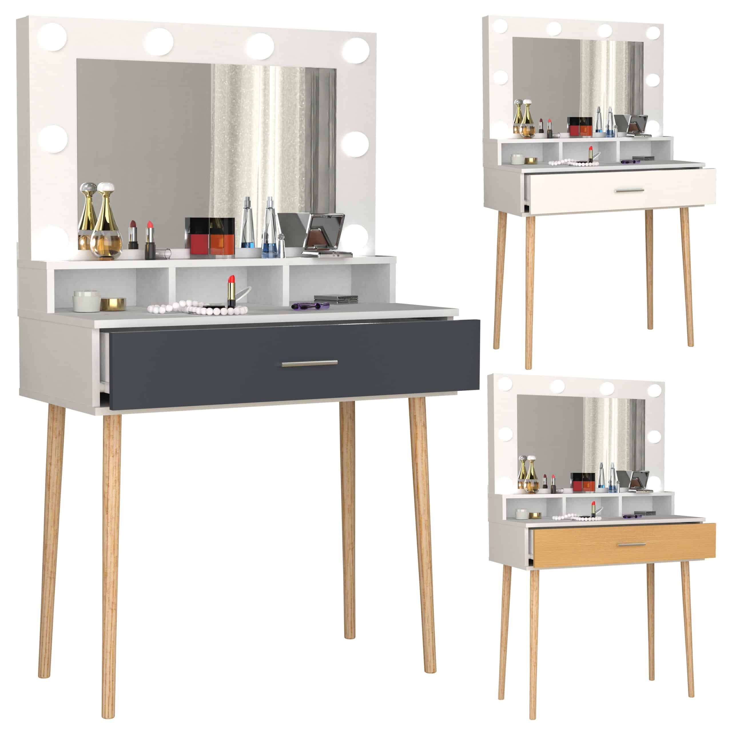 VCM Frisiertisch   Maße ca. H. 133 x B. 80 x T. 40 cm   Schminktisch mit Schublade und Spiegel   Kosmetiktisch - Lindas