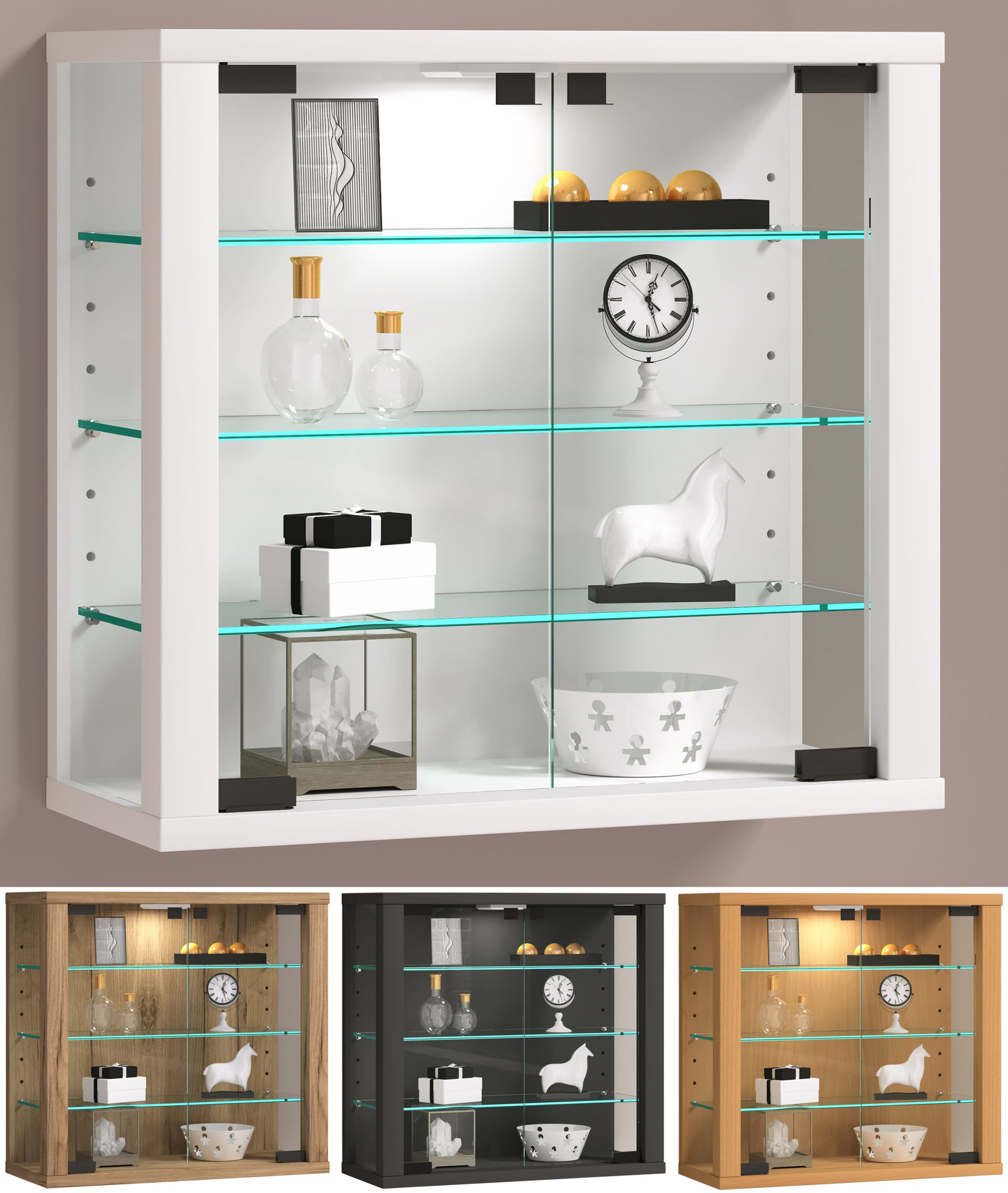 VCM Glasvitrine hängend   Vitrine Glas mit ESG-Sicherheitsglas   Maße: H. 40 x B. 43 x T. 18 cm   Hängevitrine Glas   Modern und platzsparend   Glas Vitrinenschrank - Vitrosa S