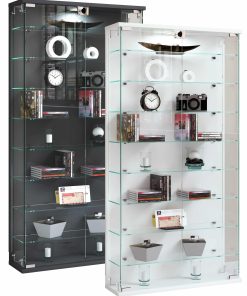 VCM Glasvitrine hängend   Vitrine Glas mit ESG-Sicherheitsglas   Maße ca. H. 114 x B. 59 x T. 17 cm   Hängevitrine Glas   Modern und platzsparend   Glas Vitrinenschrank -  Relas L